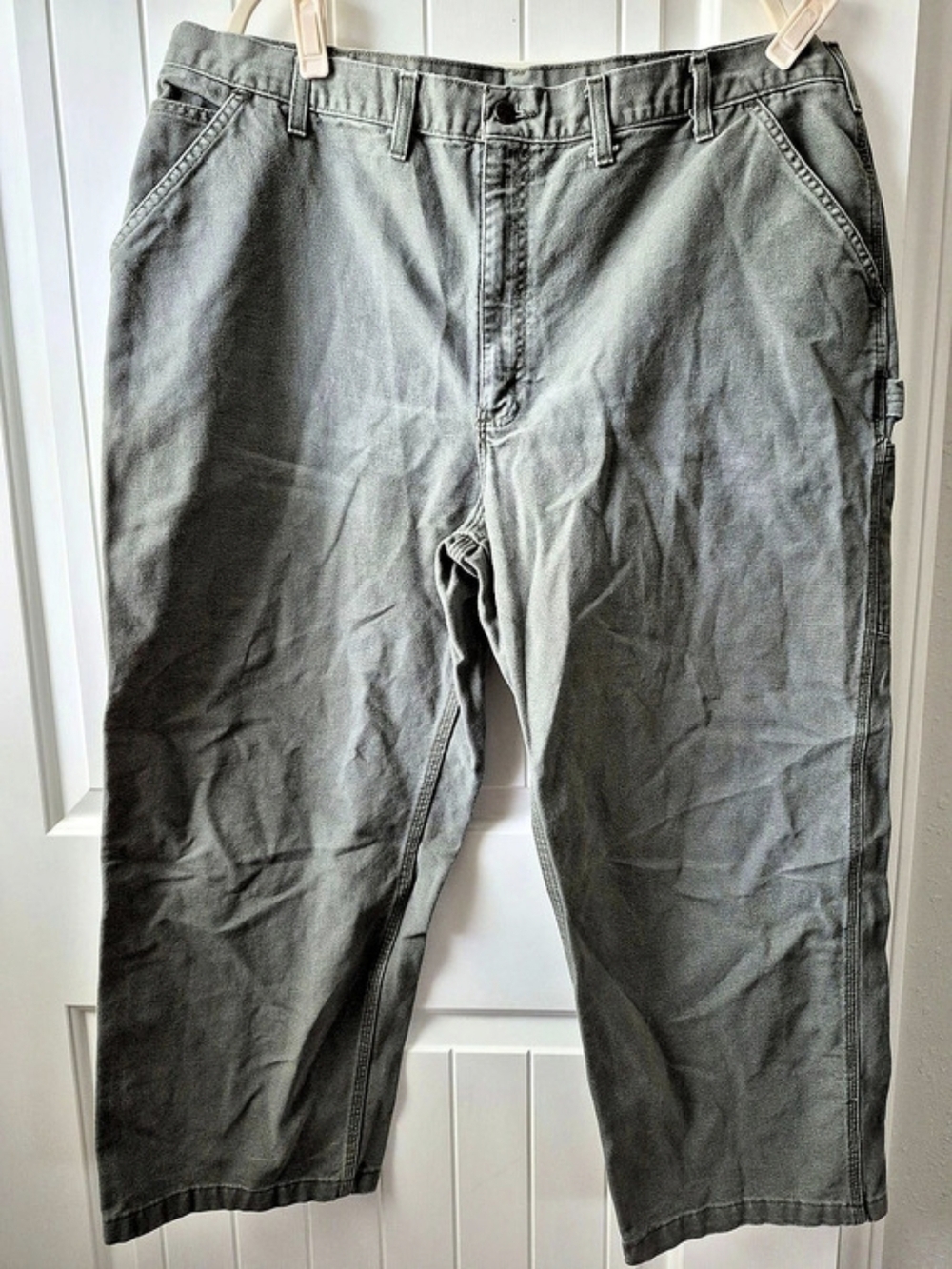 Vintage Carhartt B11 Washed Duck Work Dungaree Cargo Pants Moss Green 44x30